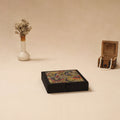 Black - Handpainted Kalamkari Natural Dyed Ghicha Silk Jewellery Box 15