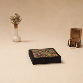 Black - Handpainted Kalamkari Natural Dyed Ghicha Silk Jewellery Box 15