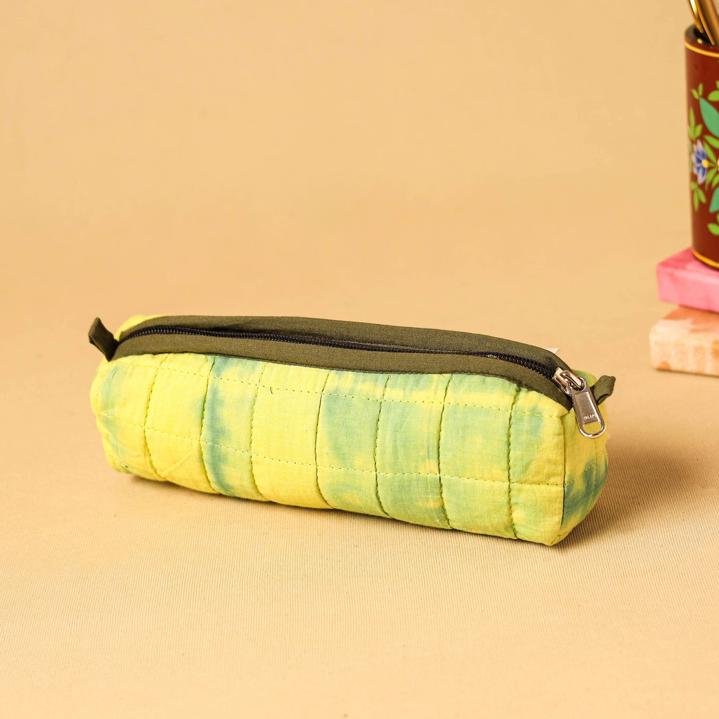 Yellow - handmade cotton quilted pencil pouch 31