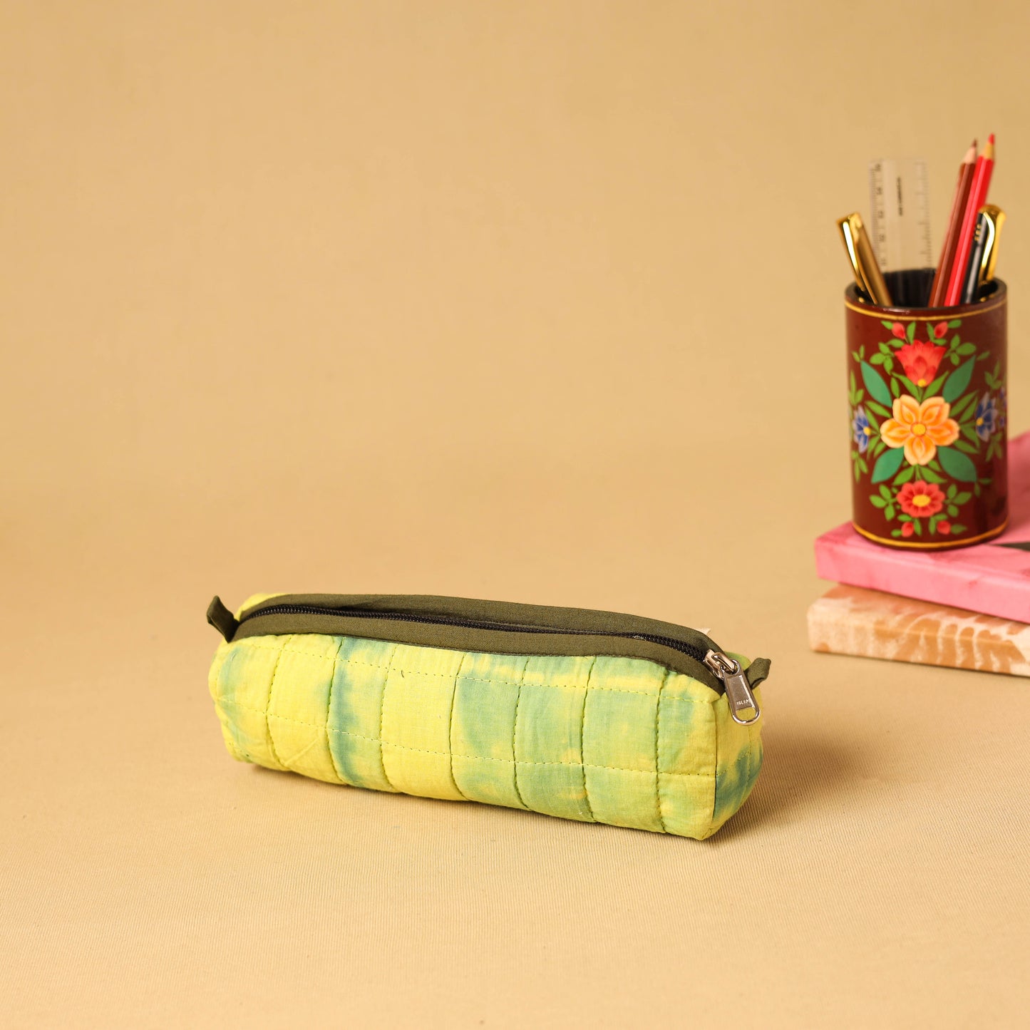 Yellow - handmade cotton quilted pencil pouch 31