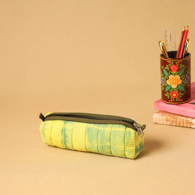 Yellow - handmade cotton quilted pencil pouch 31