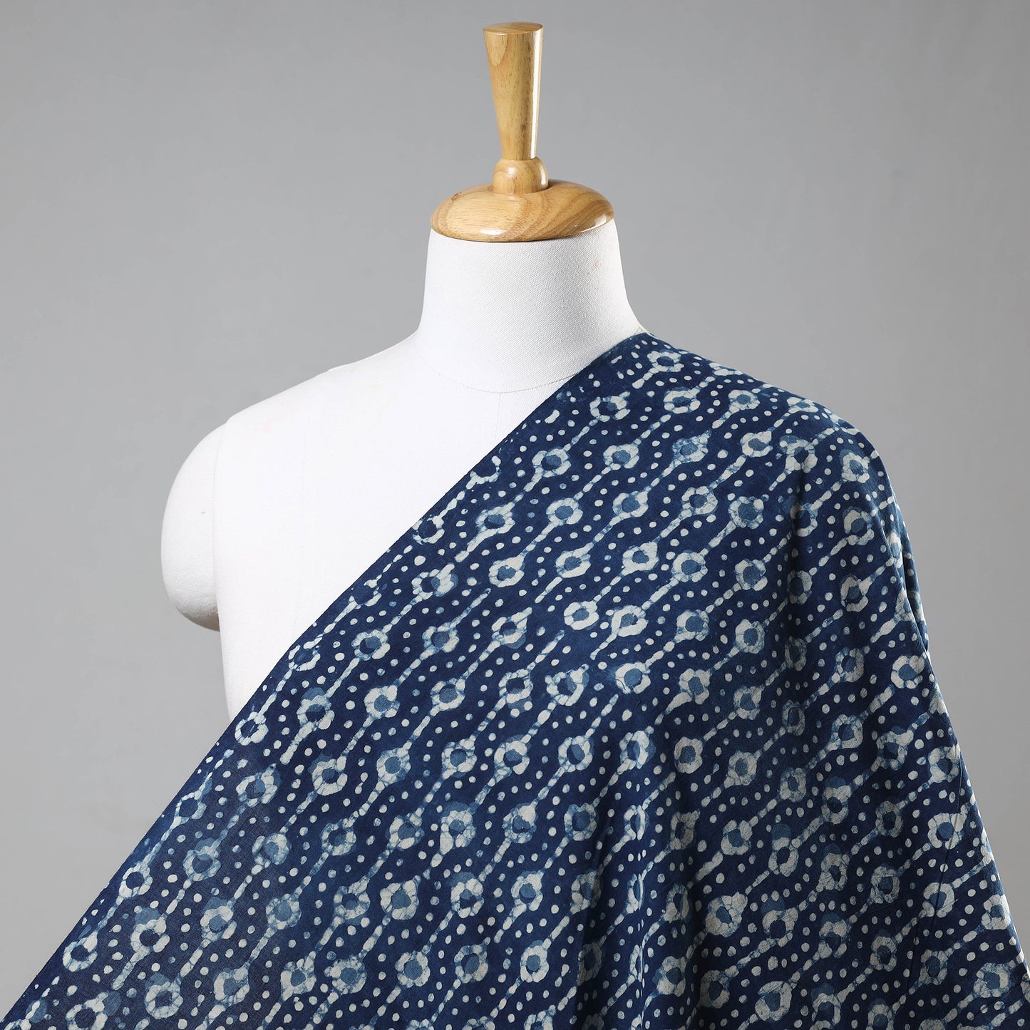 Indigo Block Printed Natural Dyed Cotton Fabric