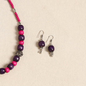 Purple - german silver wooden beads necklace set 83