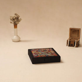 Black - Handpainted Kalamkari Natural Dyed Ghicha Silk Jewellery Box 18