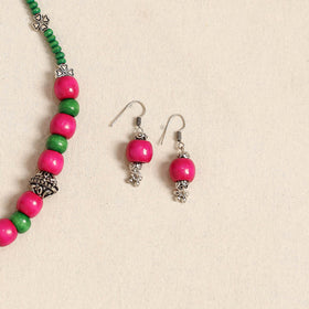 Pink - german silver wooden beads necklace set 82