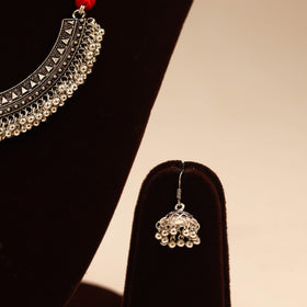 Red - german silver thread braided necklace set 08