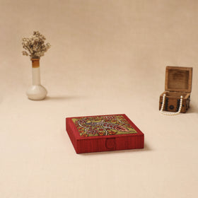 Red - Handpainted Kalamkari Natural Dyed Ghicha Silk Jewellery Box 19