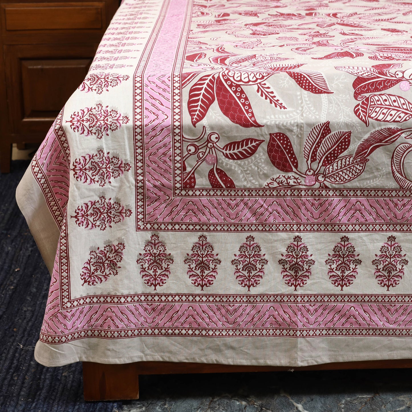 Pink - cotton double sanganeri bed sheet set (108 x 90 in)