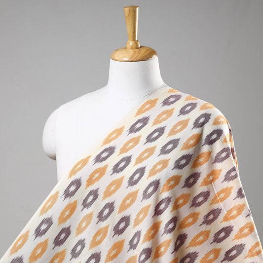 Multicolor - Violets & Orange Leaflets Pochampally Ikat Weave Cotton Handloom Fabric