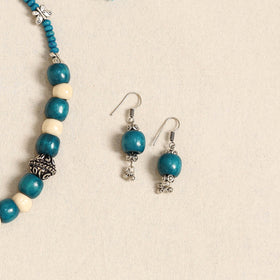 Blue - german silver wooden beads necklace set 81