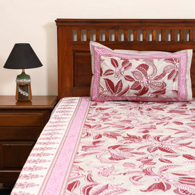 Pink - cotton double sanganeri bed sheet set (108 x 90 in)