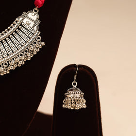 Red - german silver thread braided necklace set 06