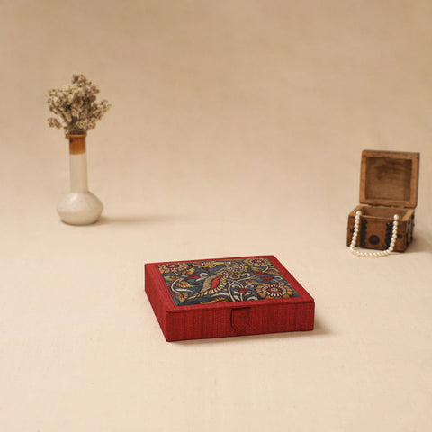 Red - Handpainted Kalamkari Natural Dyed Ghicha Silk Jewellery Box 20