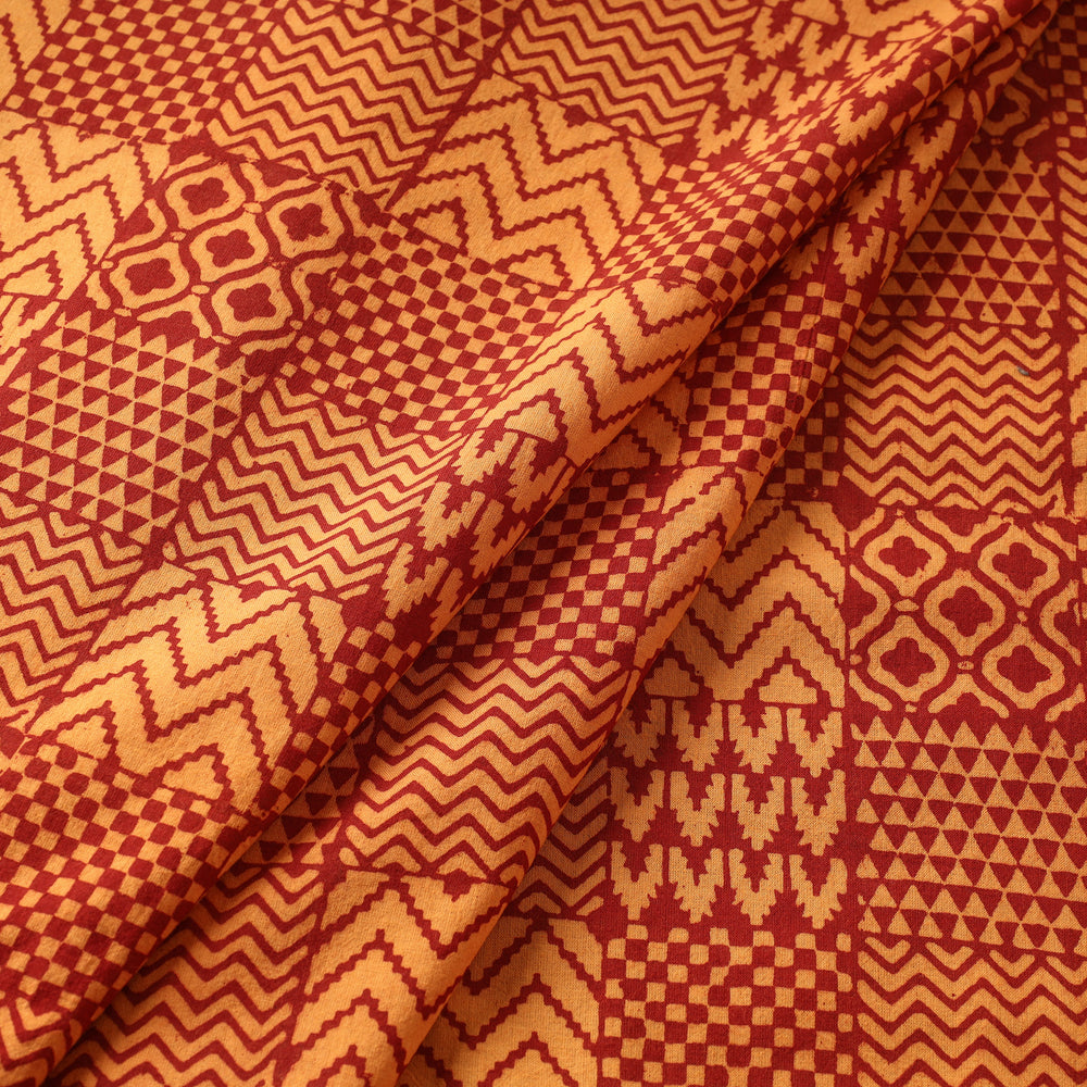 Orange - Bagh Block Printed Cotton Fabric