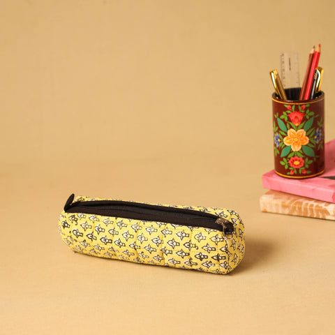 Yellow - handmade cotton quilted pencil pouch 07