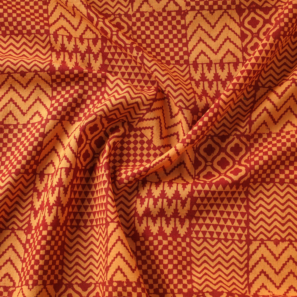 Orange - Bagh Block Printed Cotton Fabric