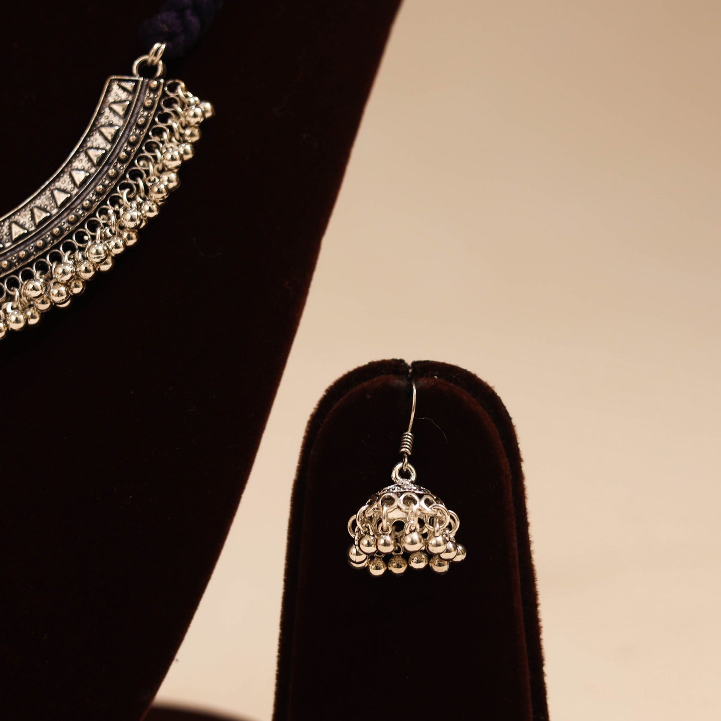 Black - german silver thread braided necklace set 05