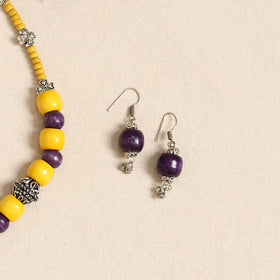 Yellow - german silver wooden beads necklace set 78