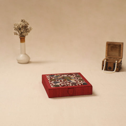 Red - Handpainted Kalamkari Natural Dyed Ghicha Silk Jewellery Box 21