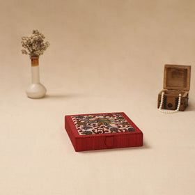 Red - Handpainted Kalamkari Natural Dyed Ghicha Silk Jewellery Box 21