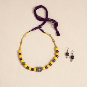 Yellow - german silver wooden beads necklace set 78