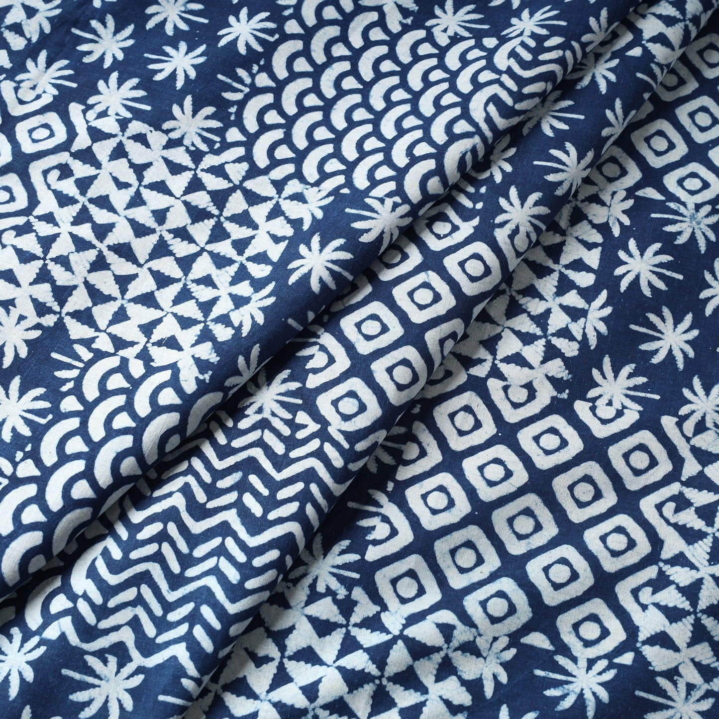 Blue - Indigo Dabu Hand Block Printed Cotton Fabric