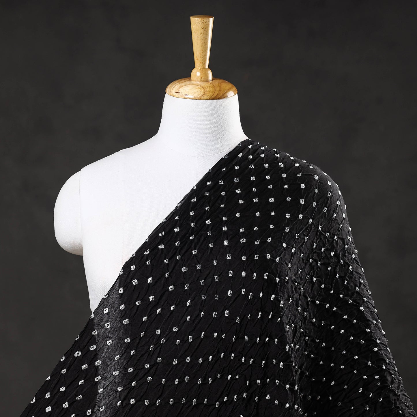 Black Kutch Bandhani Tie-Dye Modal Silk Fabric