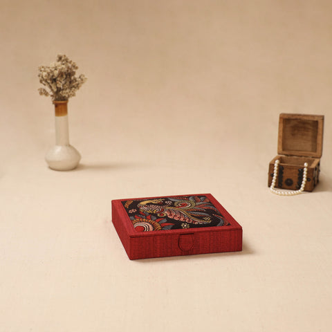 Red - Handpainted Kalamkari Natural Dyed Ghicha Silk Jewellery Box 22