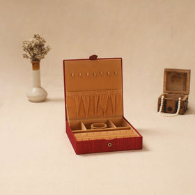 Red - Handpainted Kalamkari Natural Dyed Ghicha Silk Jewellery Box 23