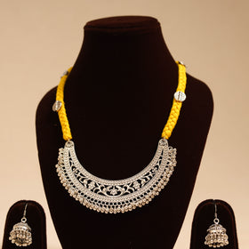 Yellow - german silver thread braided necklace set 02