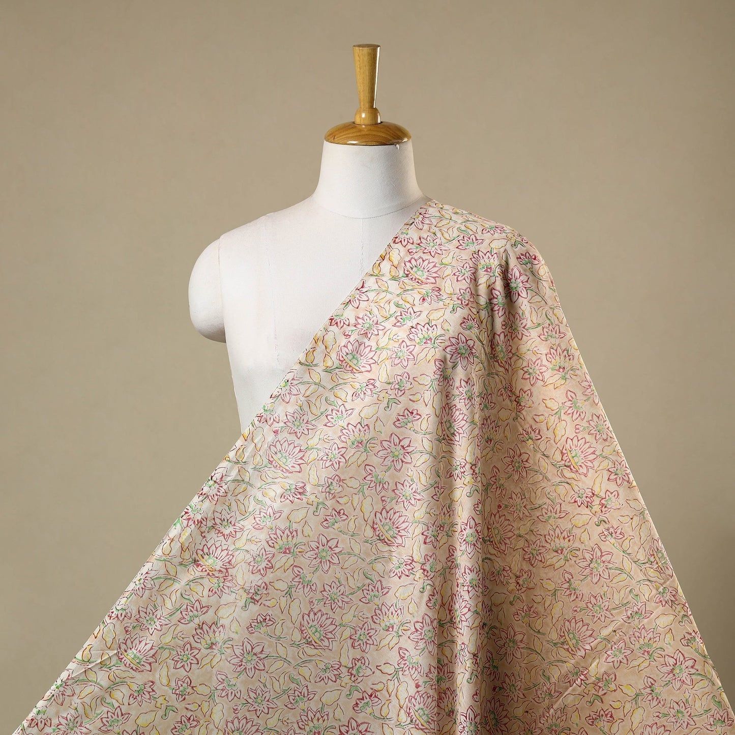 Beige - chanderi silk sanganeri fabric 07 - handcrafted