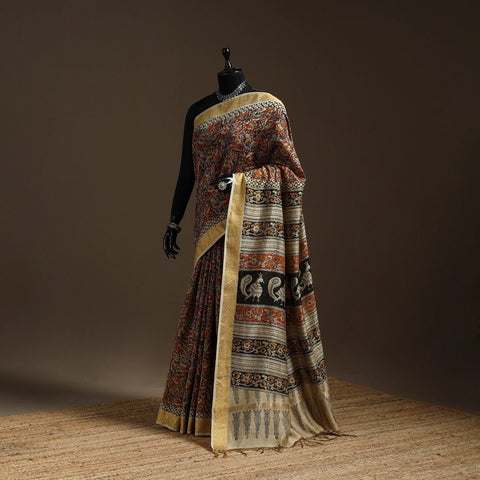 Orange - natural dyed pedana chanderi silk kalamkari saree