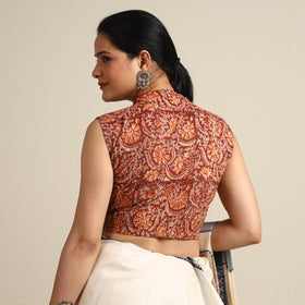 Red - Kalamkari Block Printed Cotton Stitched Blouse