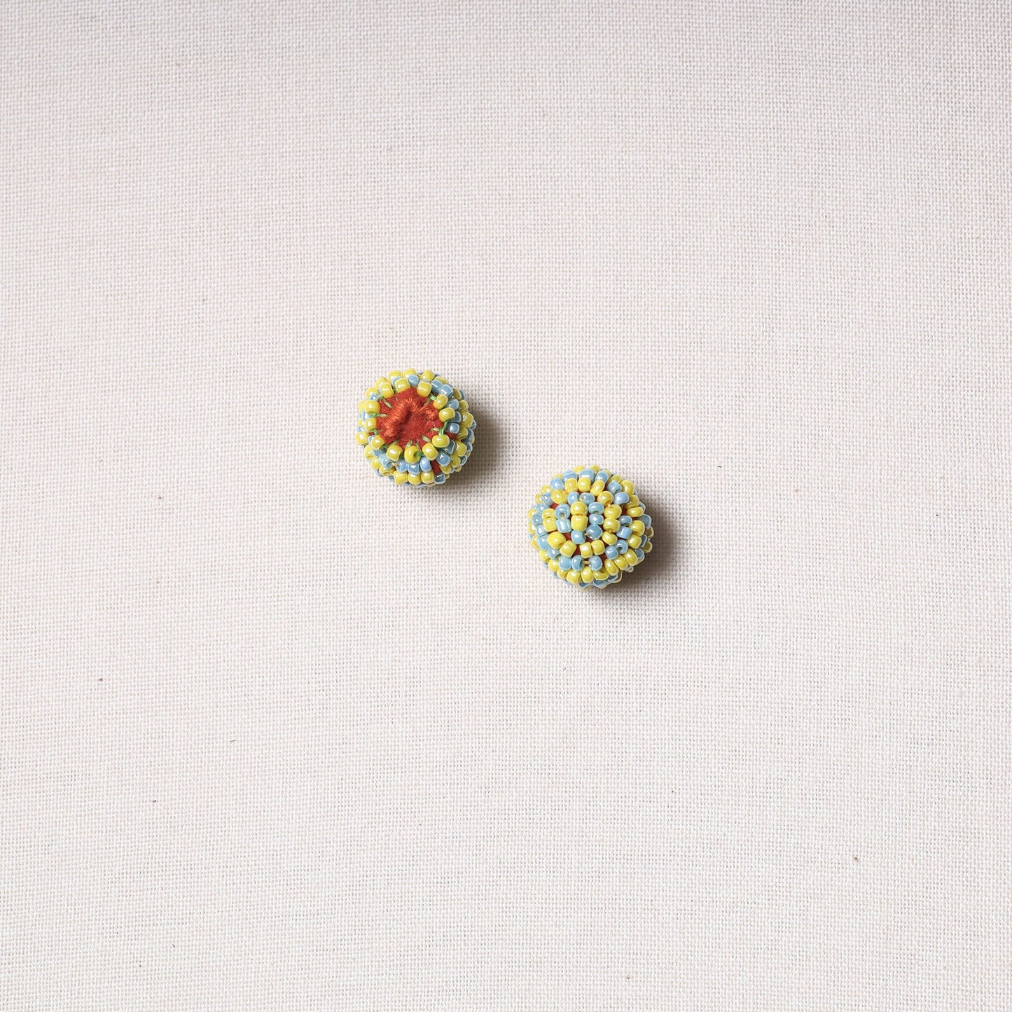  Hand Embroidered Felt & Beadwork Buttons (Set of 2) 