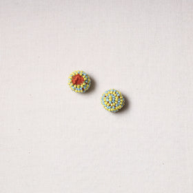  Hand Embroidered Felt & Beadwork Buttons (Set of 2) 