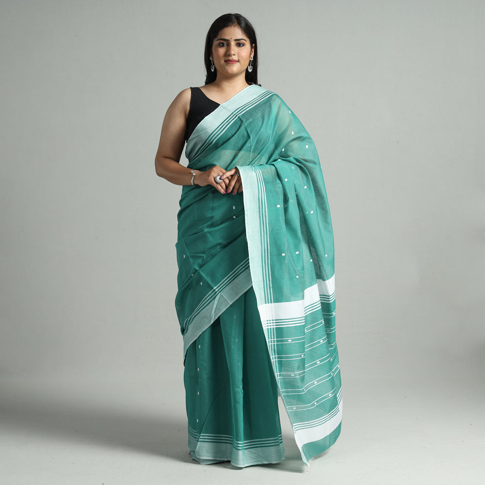 Green - Traditional Chanderi Silk Cotton Handloom Buti Saree 02