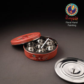 Floral Handpainted Enamelware Stainless Steel Masala Box (7 x 7 in) 01
