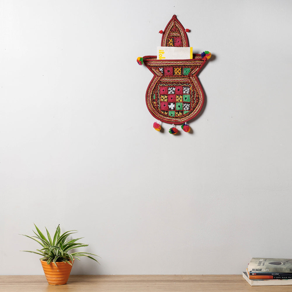  Mirror Work Kutch Hand Embroidered Kalash Wall Hanging Letter Holder 
