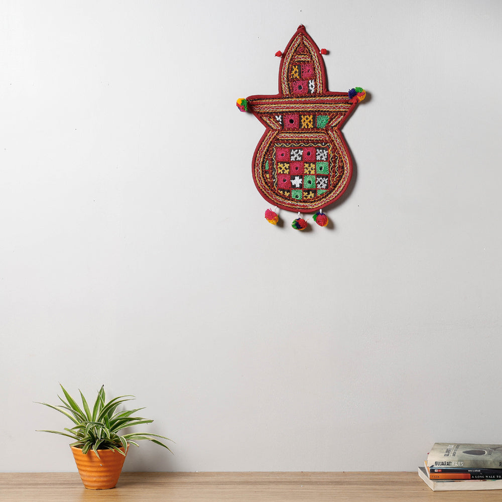  Mirror Work Kutch Hand Embroidered Kalash Wall Hanging Letter Holder 