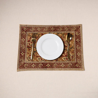 Brown - natural dyed pedana kalamkari cotton table mat 21