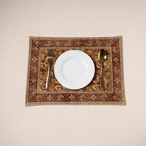 Brown - natural dyed pedana kalamkari cotton table mat 21