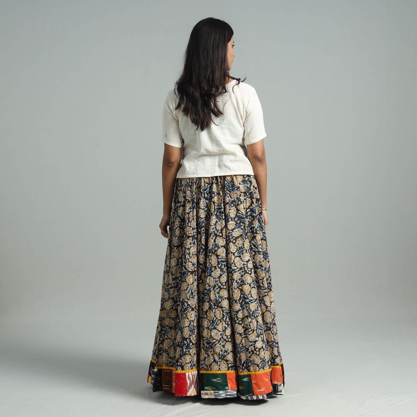 Multicolor - hand printed cotton long kalamkari skirt 13