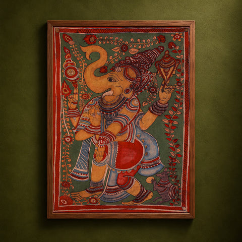 Srikalahasti Kalamkari Art Wall Hanging with Lord Ganesha Motif by Ghanshyam Sarode (53 x 34 in) 09