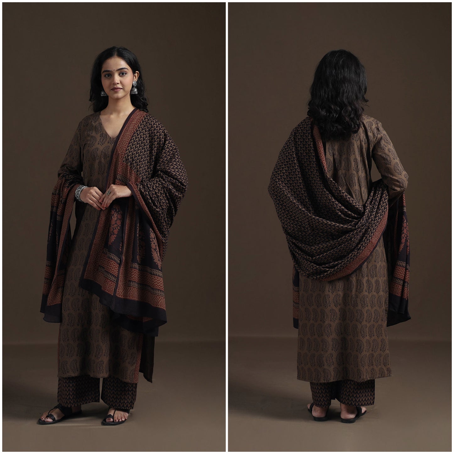 Natural Dyed Hand Block Bagh Print Cotton Suit Set with Dupatta for Women 30