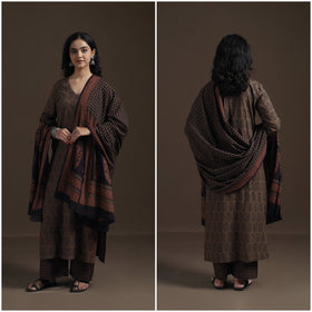 Natural Dyed Hand Block Bagh Print Cotton Suit Set with Dupatta for Women 30