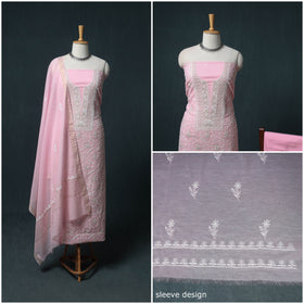 Lucknowi Chikankari Beadwork Mul Chanderi Unstitched Dress Material: Kurta, Bottom & Dupatta 10