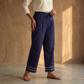 Blue - Gota Work Cotton Lycra Elasticated Plain Pant for Women 06