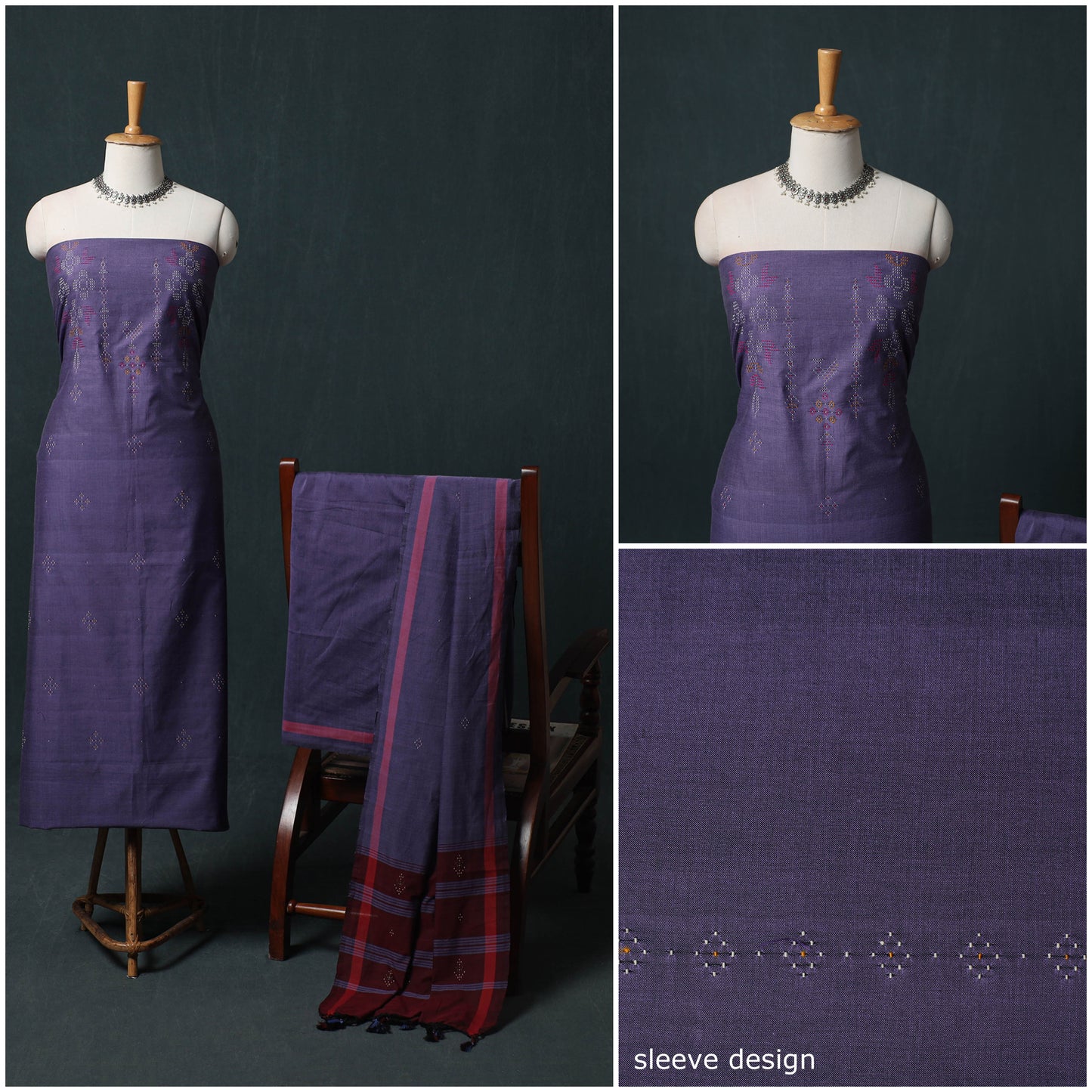 Handwoven Tangaliya Cotton 3pc Unstitched Dress Material Suit Set 10