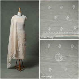 Lucknowi Chikankari Kota Doria Cotton Unstitched Dress Material: Kurta with Dupatta 24