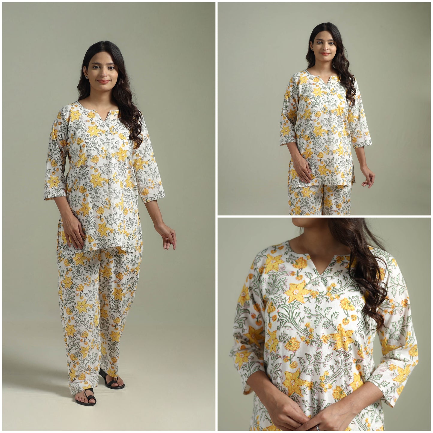 Sanganeri Floral Printed Cotton Night Suit for Women 11